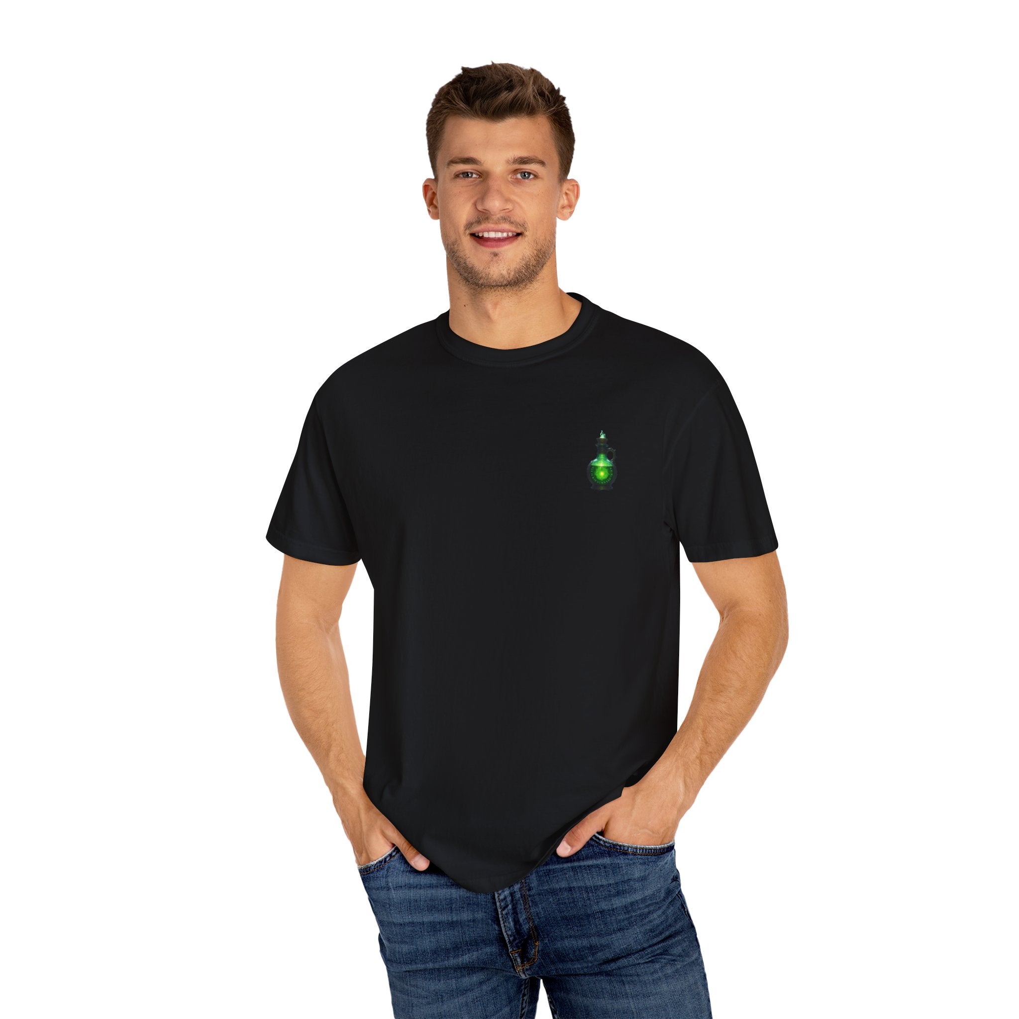 Mystical Potion T-Shirt, Unisex Casual Tee, Hand-Dyed Apparel, Gift for Gamers, Fantasy Fashion